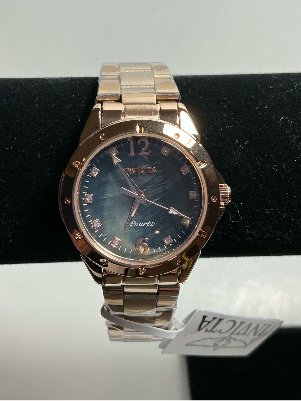 Invicta Rose Gold Tone Bracelet Watch with Black Mother-of-Pearl Dial(69349)